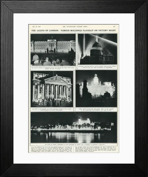 Framed Print : VE Day celebrations: London buildings floodlit Framed Print : VE Day celebrations: London buildings floodlit