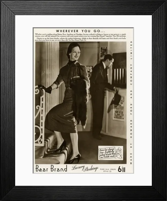Framed Print : Advert for Stockings by Bear Brand 1936 Framed Print : Advert for Stockings by Bear Brand 1936