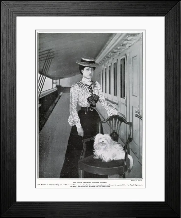 Framed Print : Princess Victoria (1868 - 1935), fourth child and second daughter of King Edward VII and Queen Alexandra. Recuperating on board the royal yacht HMY Victoria and Albert after a recent appendicitis operation. Date: 1905 Framed Print : Princess Victoria (1868 - 1935), fourth child and second daughter of King Edward VII and Queen Alexandra. Recuperating on board the royal yacht HMY Victoria and Albert after a recent appendicitis operation. Date: 1905