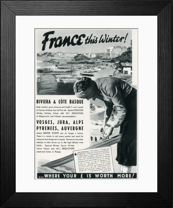 Framed Print : Advert for winter holidays to France 1937 Framed Print : Advert for winter holidays to France 1937