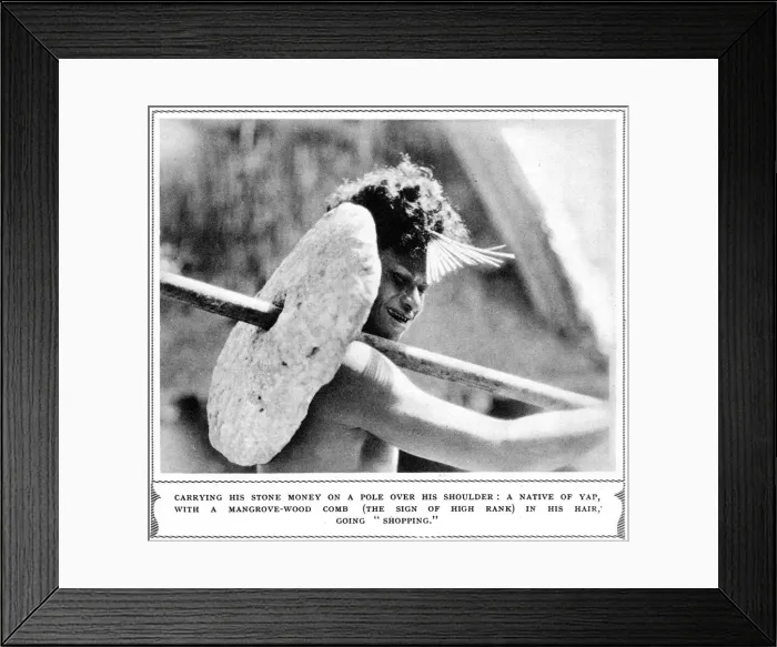 Framed Print : Native of Yap carrying stone money Framed Print : Native of Yap carrying stone money