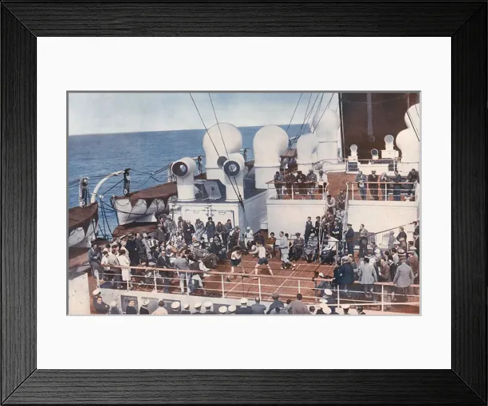 Framed Print : Boxing match on deck of a cruise ship, 1930s Framed Print : Boxing match on deck of a cruise ship, 1930s