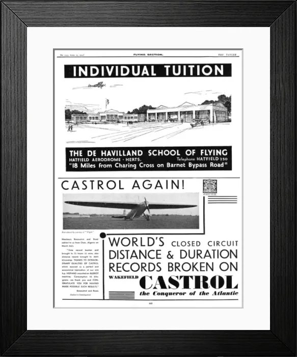 Framed Print : De Havilland School of Flying Advertisement, 1931