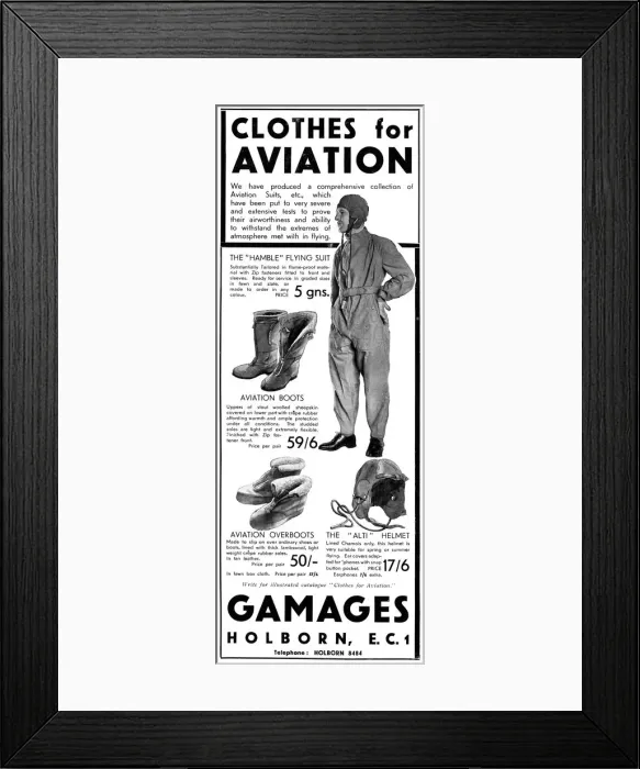 Framed Print : Clothes for Aviation from Gamages, 1931 Framed Print : Clothes for Aviation from Gamages, 1931