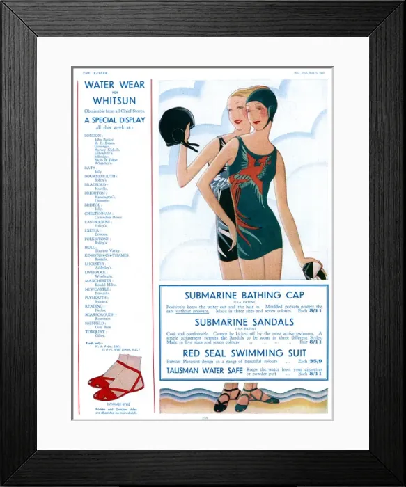Framed Print : Water Wear for Whitsun - 1930s swimwear advertisement
