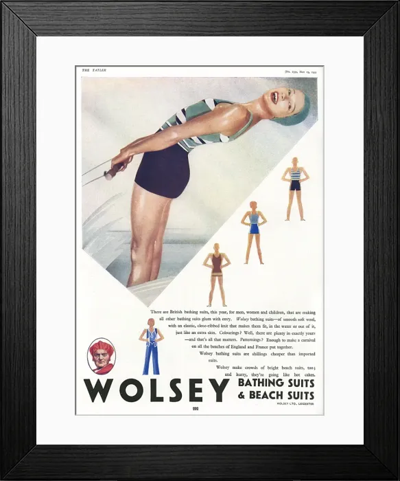 Framed Print : Wolsey bathing suits and beach suits advertisement, 1931 Framed Print : Wolsey bathing suits and beach suits advertisement, 1931