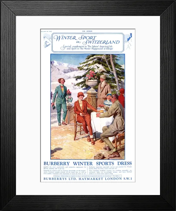 Framed Print : Burberry advert: Winter sport and fashion, Switzerland Framed Print : Burberry advert: Winter sport and fashion, Switzerland
