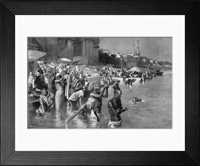 Framed Print : Bathing at the River Ganges, 1912 Framed Print : Bathing at the River Ganges, 1912