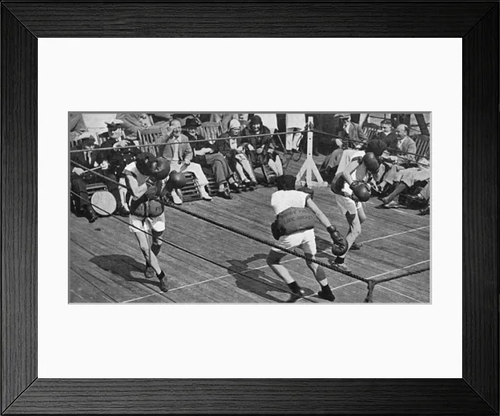Framed Print : Blindfold boxing match on board the Berengaria Framed Print : Blindfold boxing match on board the Berengaria