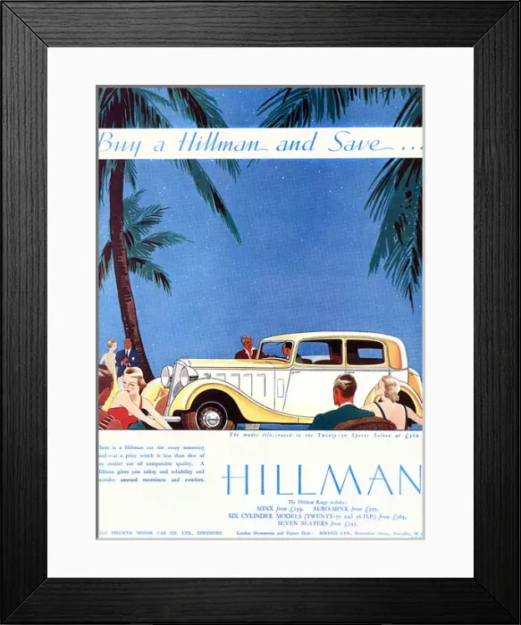 Framed Print : Hillman advertisement for Twenty-70 Sports Saloon