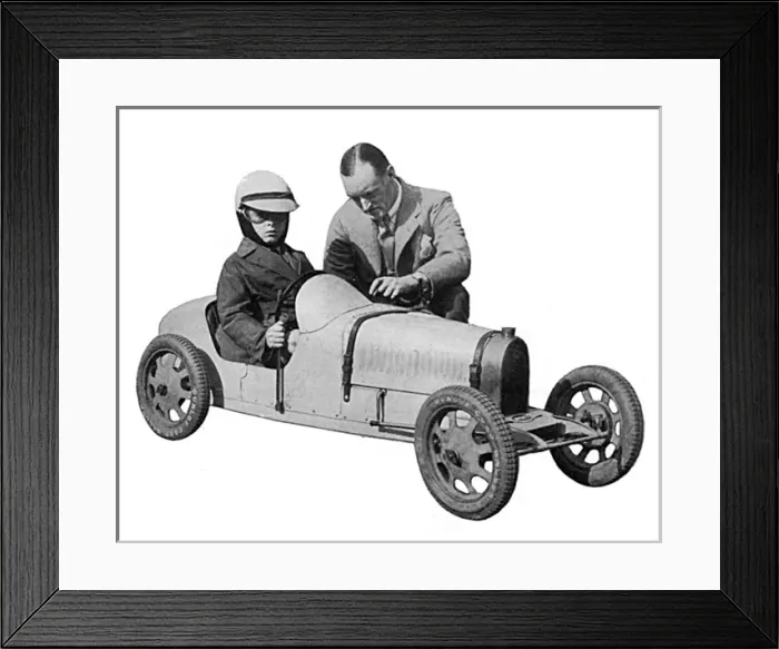 Framed Print : Sir Malcolm Campbell & Donald Campbell in toy motor car Framed Print : Sir Malcolm Campbell & Donald Campbell in toy motor car