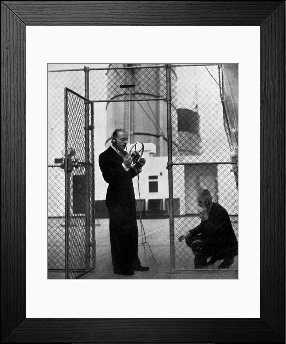 Framed Print : French radio broadcaster on Queen Mary on her maiden voyage Framed Print : French radio broadcaster on Queen Mary on her maiden voyage