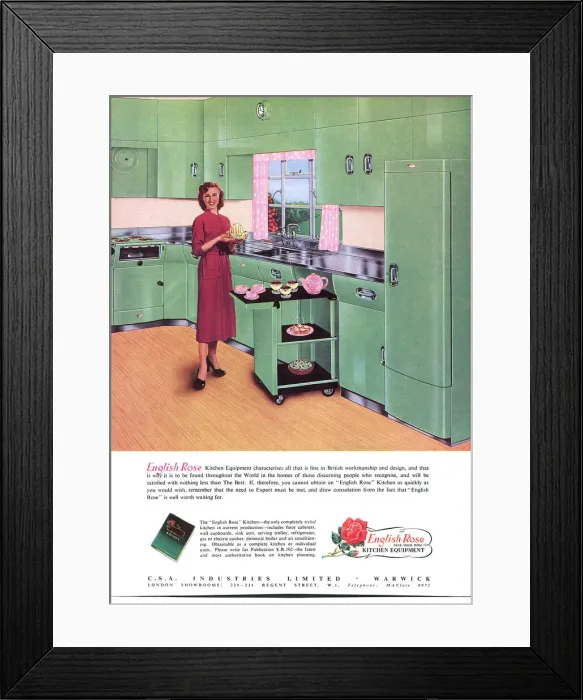 Framed Print : English Rose kitchen advert, woman with desserts Framed Print : English Rose kitchen advert, woman with desserts