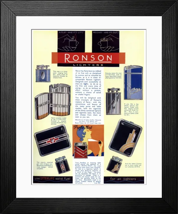 Framed Print : Advertisement for Ronson lighters, 1931 Framed Print : Advertisement for Ronson lighters, 1931