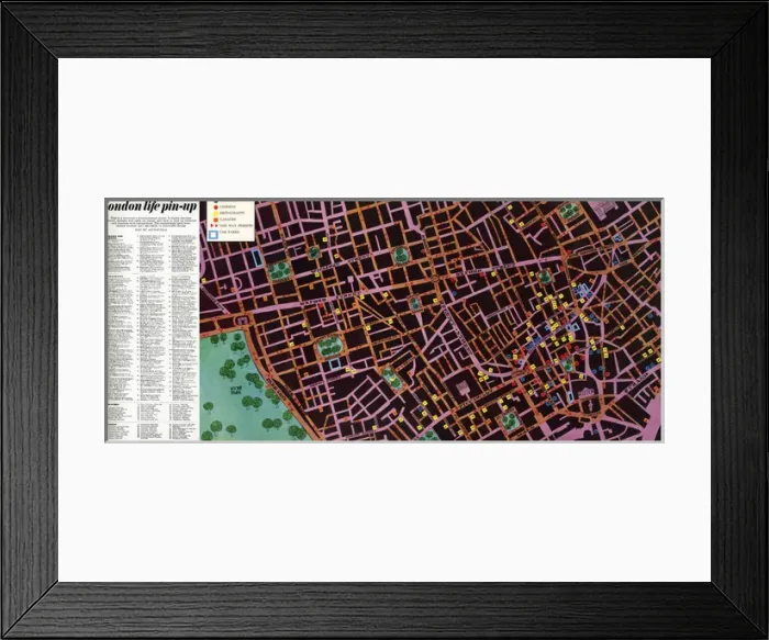 Framed Print : Map to the nightlife of London, 1965 Framed Print : Map to the nightlife of London, 1965