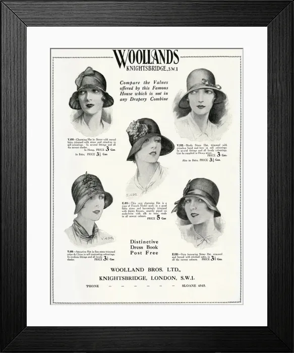 Framed Print : Advert for Woollands womens hats 1929 Framed Print : Advert for Woollands womens hats 1929
