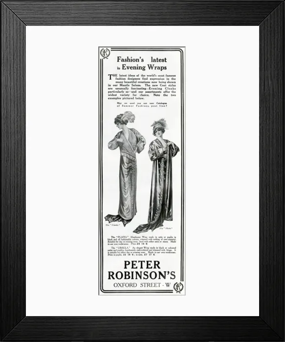 Framed Print : Advert for Peter Robinsons evening wraps 1912 Framed Print : Advert for Peter Robinsons evening wraps 1912