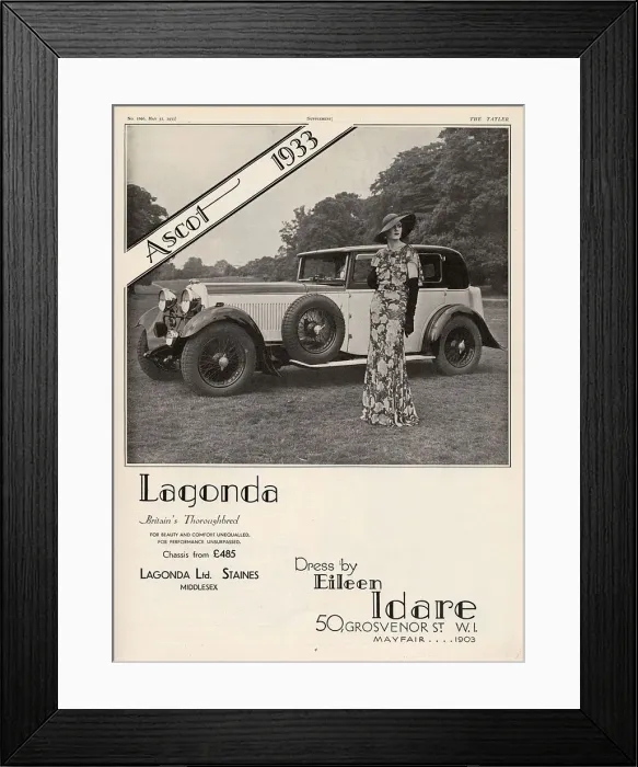 Framed Print : Lagonda advertisement, 1933 and Idare dress