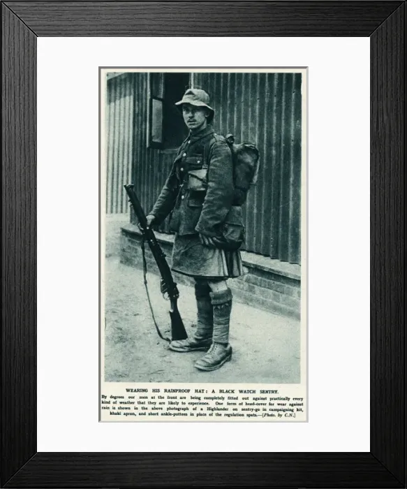Framed Print : Highlander wearing rainproof hat 1915 Framed Print : Highlander wearing rainproof hat 1915