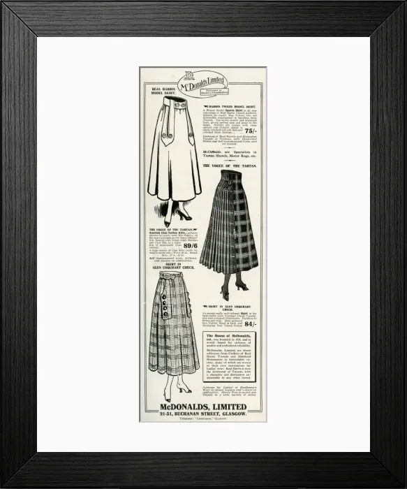 Framed Print : Advert for McDonalds Limited womens skirts 1917