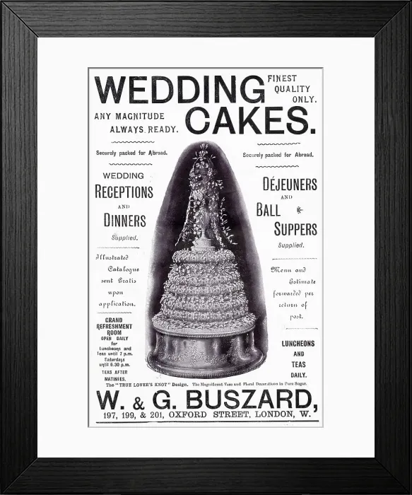Framed Print : Advertisement ornate wedding cake. Date: 1910 Framed Print : Advertisement ornate wedding cake. Date: 1910