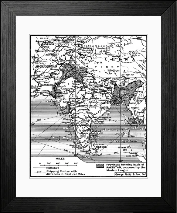 Framed Print : Proposed partition map of India and Pakistan Framed Print : Proposed partition map of India and Pakistan