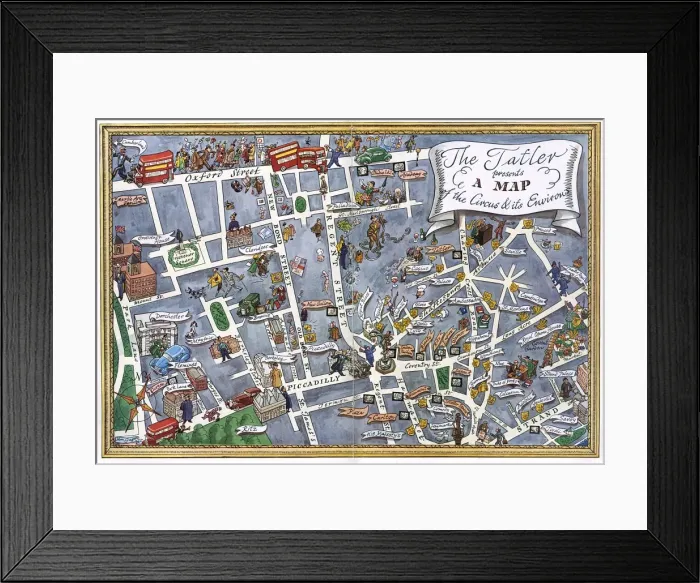 Framed Print : Map of central London with Piccadilly Circus at centre Framed Print : Map of central London with Piccadilly Circus at centre