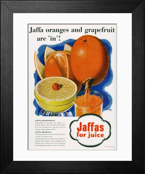 Framed Print : Jaffa oranges and grapefruit advertisement, 1938