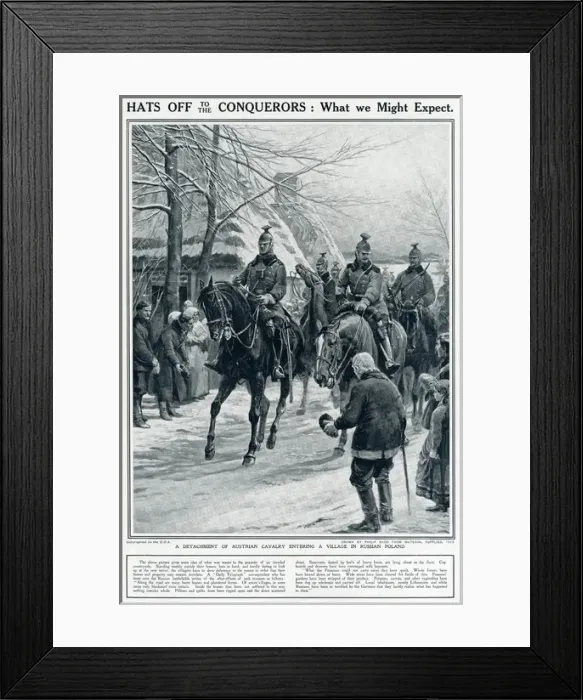 Framed Print : Austrian cavalry entering village in Russian Poland 1915 Framed Print : Austrian cavalry entering village in Russian Poland 1915