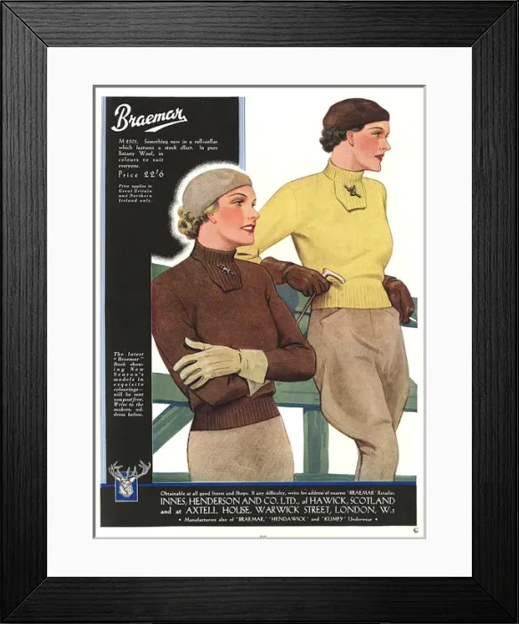 Framed Print : Advertisement for Braemar Woollens 1936 Framed Print : Advertisement for Braemar Woollens 1936