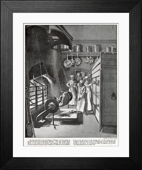 Framed Print : Roasting of the baron of beef for the Christmastide Festival, held over a weekend in the first week in December each year. Date: 1900