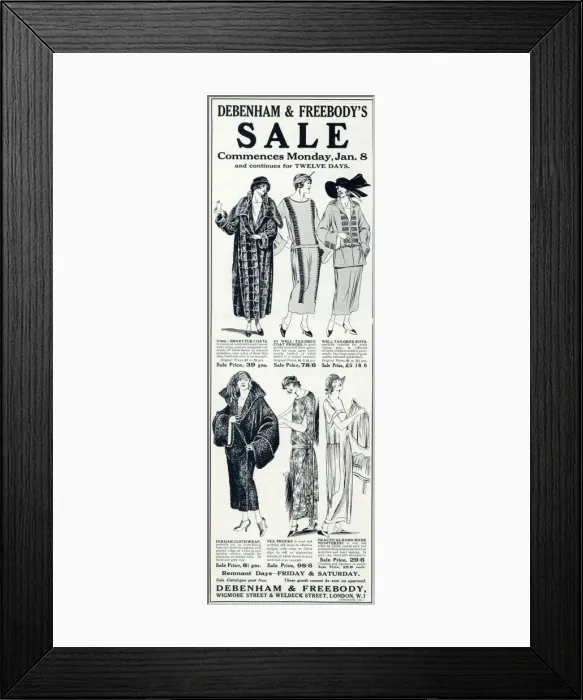 Framed Print : Advert for Debenham & Freebodys womens clothing 1923