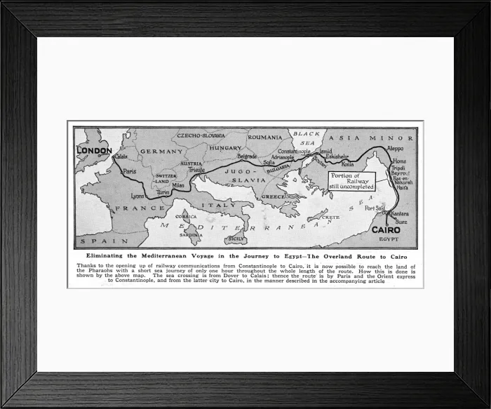 Framed Print : Orient Express - Map of the Overland Route to Cairo Framed Print : Orient Express - Map of the Overland Route to Cairo