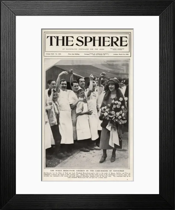 Framed Print : Lady Elizabeth Bowes-Lyon cheered at McVitie and Price Framed Print : Lady Elizabeth Bowes-Lyon cheered at McVitie and Price
