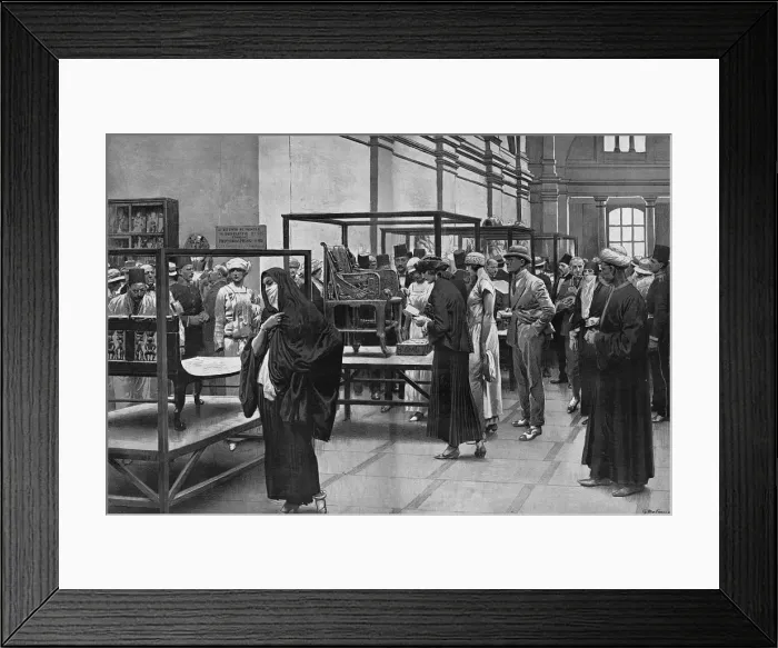 Framed Print : Tourists studying throne & couches of Tutankhamen, Cairo Framed Print : Tourists studying throne & couches of Tutankhamen, Cairo