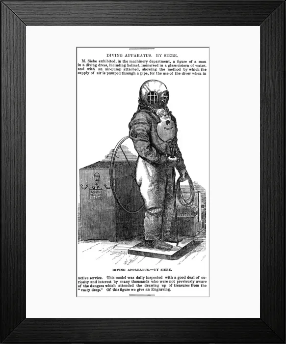 Framed Print : Diving apparatus by Siebe at the Great Exhibition