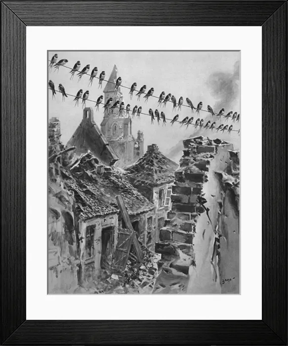 Framed Print : Swallows migrating amongst the ruins, WW1 Framed Print : Swallows migrating amongst the ruins, WW1