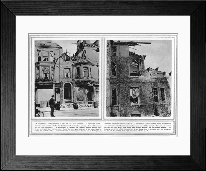 Framed Print : Lowestoft bombardment - damaged buildings, 1916