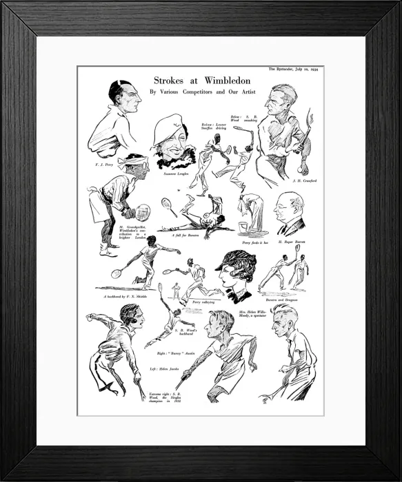 Framed Print : Strokes at Wimbledon - caricatures of tennis players Framed Print : Strokes at Wimbledon - caricatures of tennis players