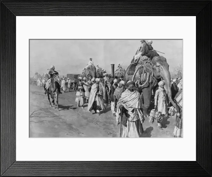 Framed Print : Elephants pull steam roller & motors for Amir of Afghanistan