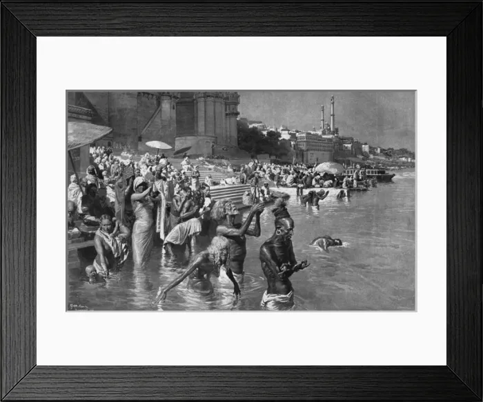 Framed Print : Bathing in the Ganges by Fortunino Matania Framed Print : Bathing in the Ganges by Fortunino Matania