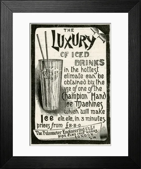 Framed Print : Advert for Pulsometer Engineering, luxury iced drinks 1897 Framed Print : Advert for Pulsometer Engineering, luxury iced drinks 1897