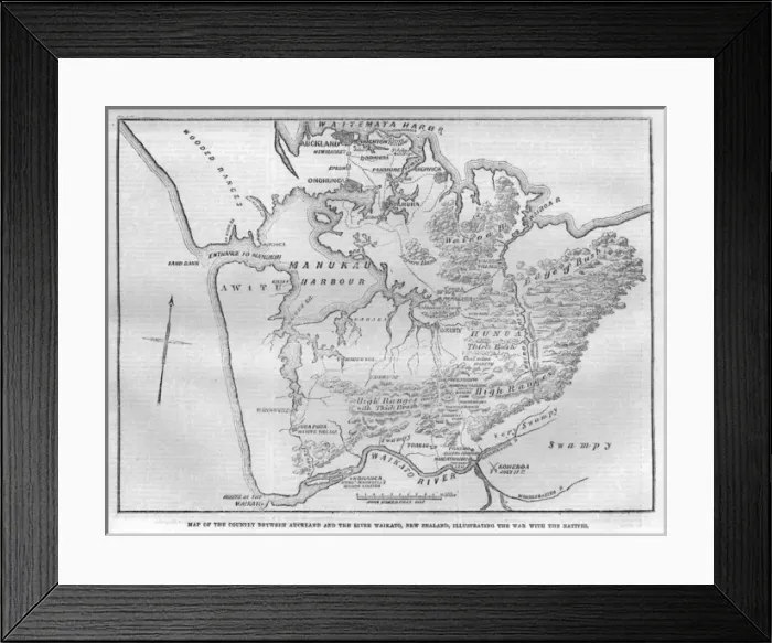 Framed Print : Map showing Auckland & the River Waikato, New Zealand, 1863 Framed Print : Map showing Auckland & the River Waikato, New Zealand, 1863