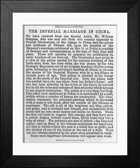 Framed Print : The Imperial Marriage in China, ILN article 1872 Framed Print : The Imperial Marriage in China, ILN article 1872