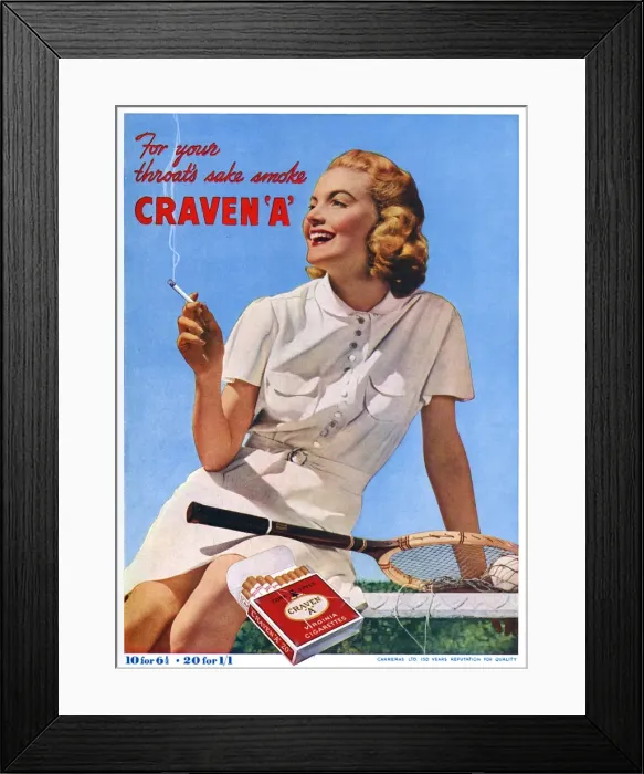 Framed Print : Craven A advertisement - tennis Framed Print : Craven A advertisement - tennis