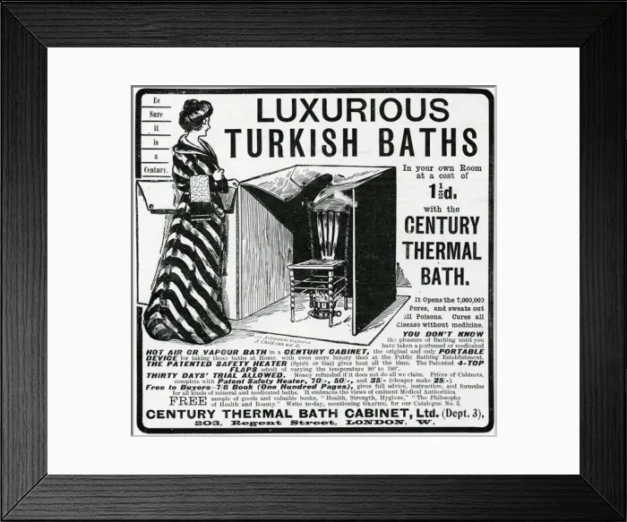 Framed Print : Advert for Luxurious thermal bath cabinet 1902 Framed Print : Advert for Luxurious thermal bath cabinet 1902