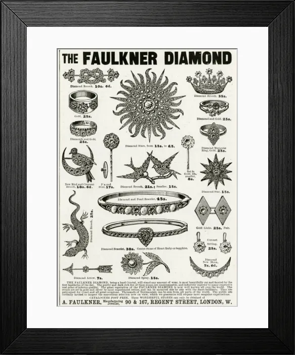 Framed Print : Advert for Faulkner diamond brooches 1893 Framed Print : Advert for Faulkner diamond brooches 1893