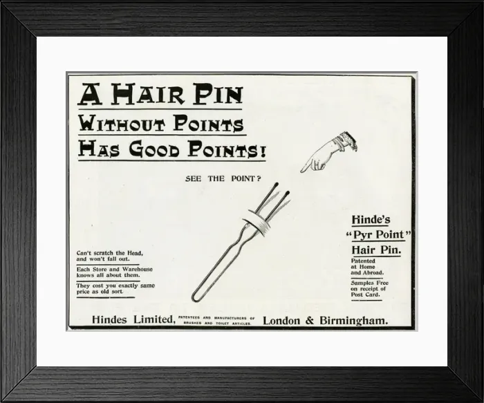 Framed Print : Advert for Hindes Limited the new hair pin 1893