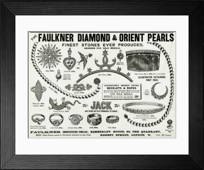 Framed Print : Advert for Faulkner diamond brooches 1896