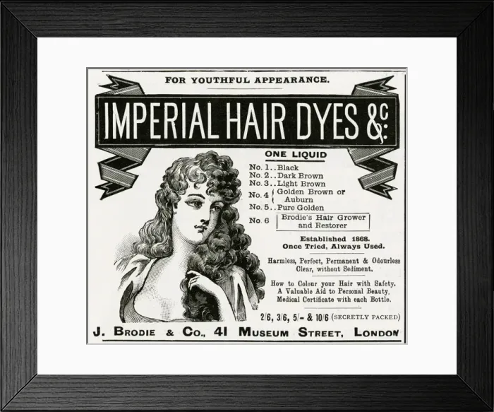 Framed Print : Advert for Imperial hair dyes 1896